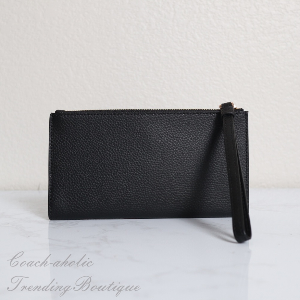 NWT Coach Pebble Leather Long Wallet in Black - Picture 2 of 7